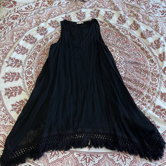 violets blue Dresses Violets Blue Black Dress With Fringe Trim